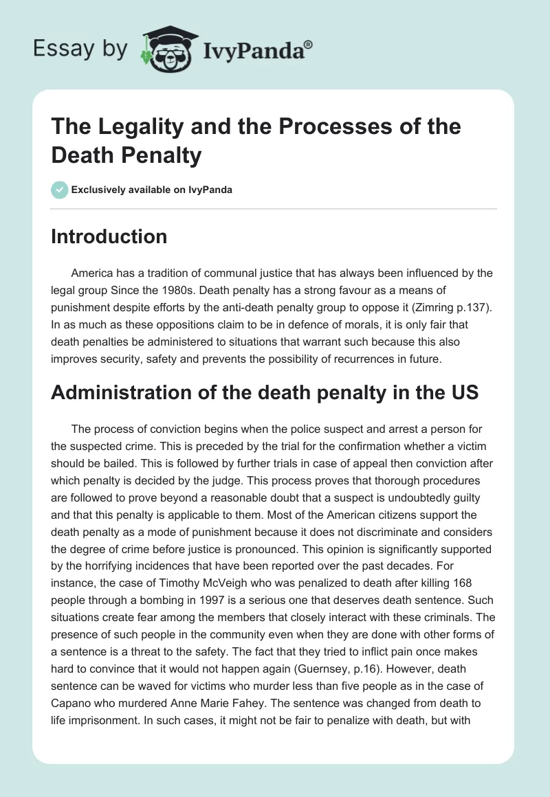 The Legality and the Processes of the Death Penalty. Page 1