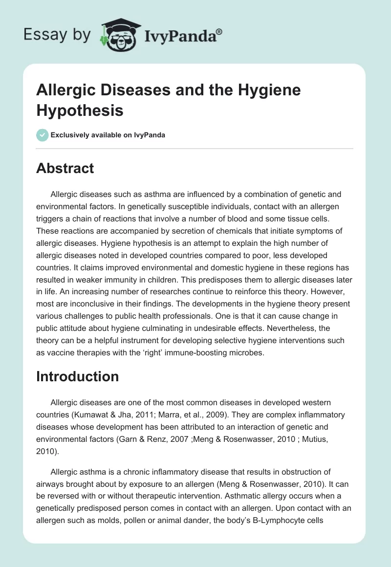 Allergic Diseases and the Hygiene Hypothesis. Page 1