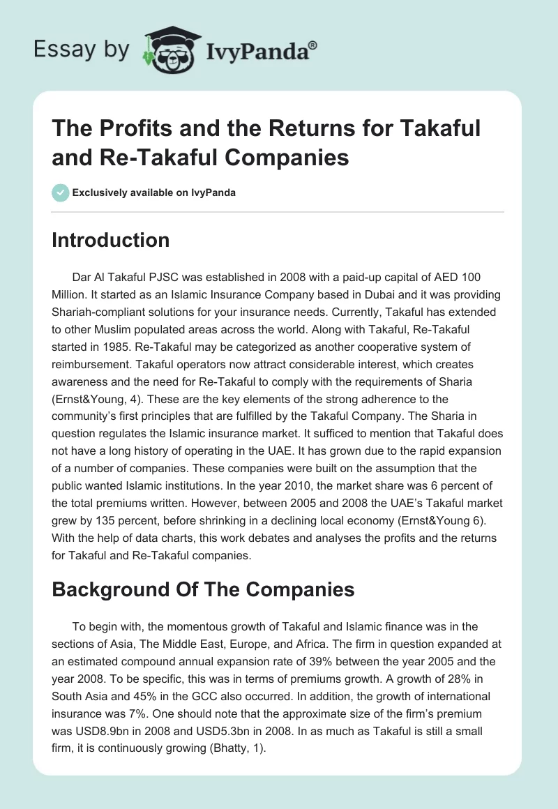 The Profits and the Returns for Takaful and Re-Takaful Companies. Page 1
