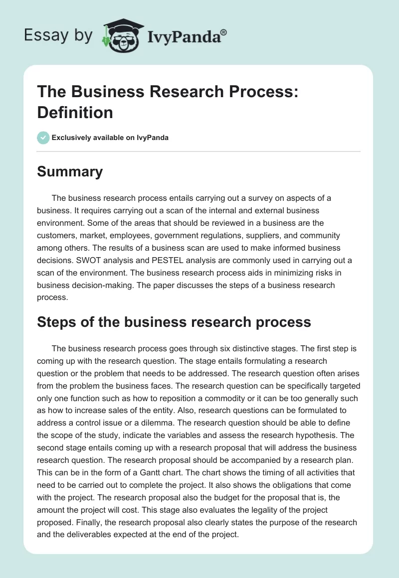 The Business Research Process: Definition. Page 1