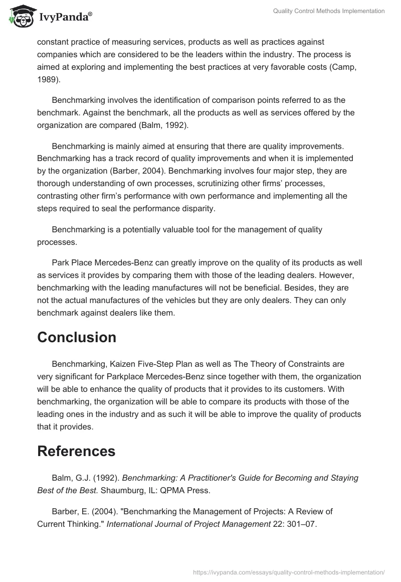 Quality Control Methods Implementation. Page 4