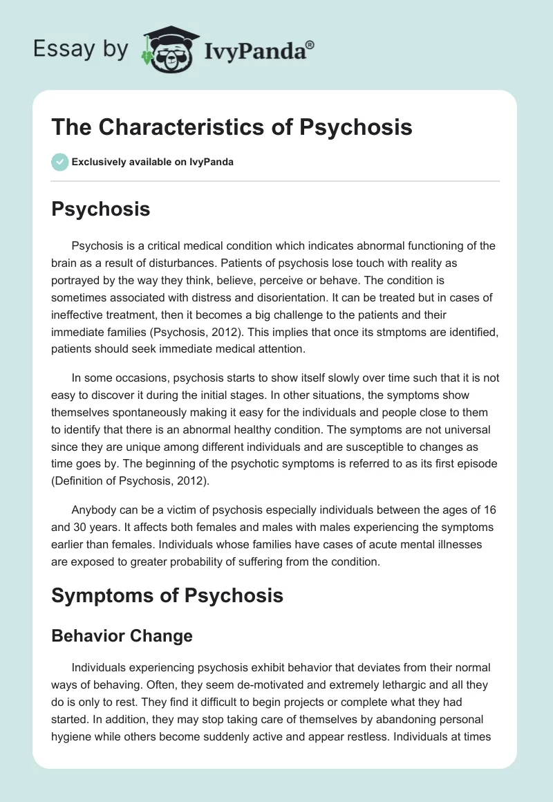 The Characteristics of Psychosis. Page 1
