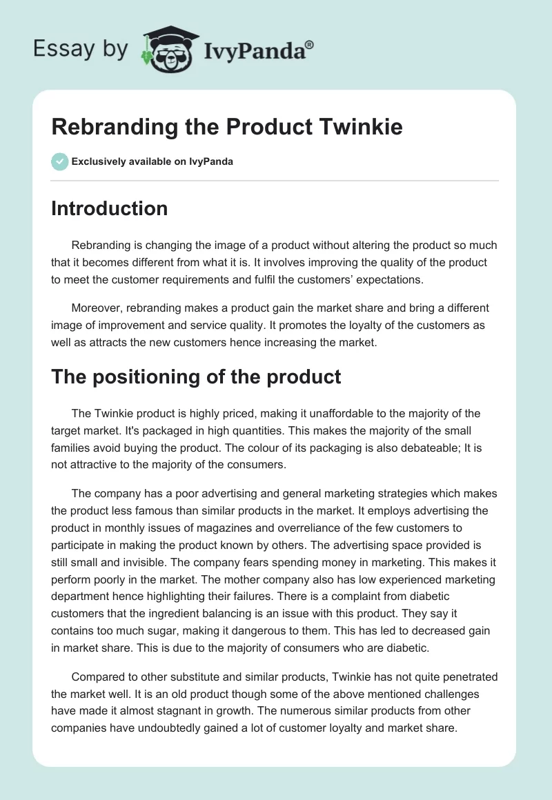 Rebranding the Product Twinkie. Page 1