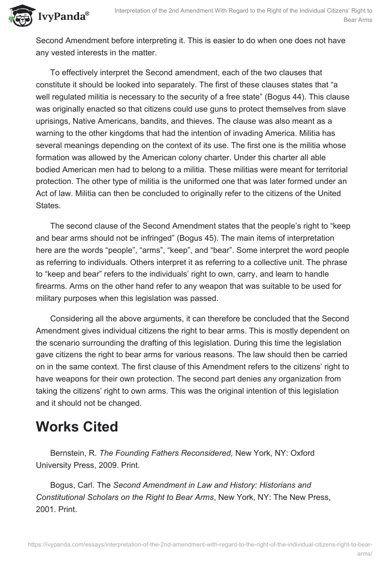 Interpretation of the 2nd Amendment With Regard to the Right of the Individual Citizens’ Right to Bear Arms. Page 2