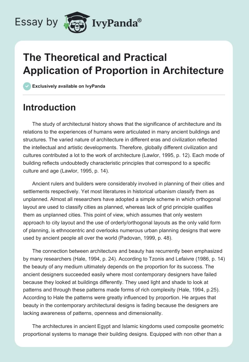 The Theoretical and Practical Application of Proportion in Architecture. Page 1