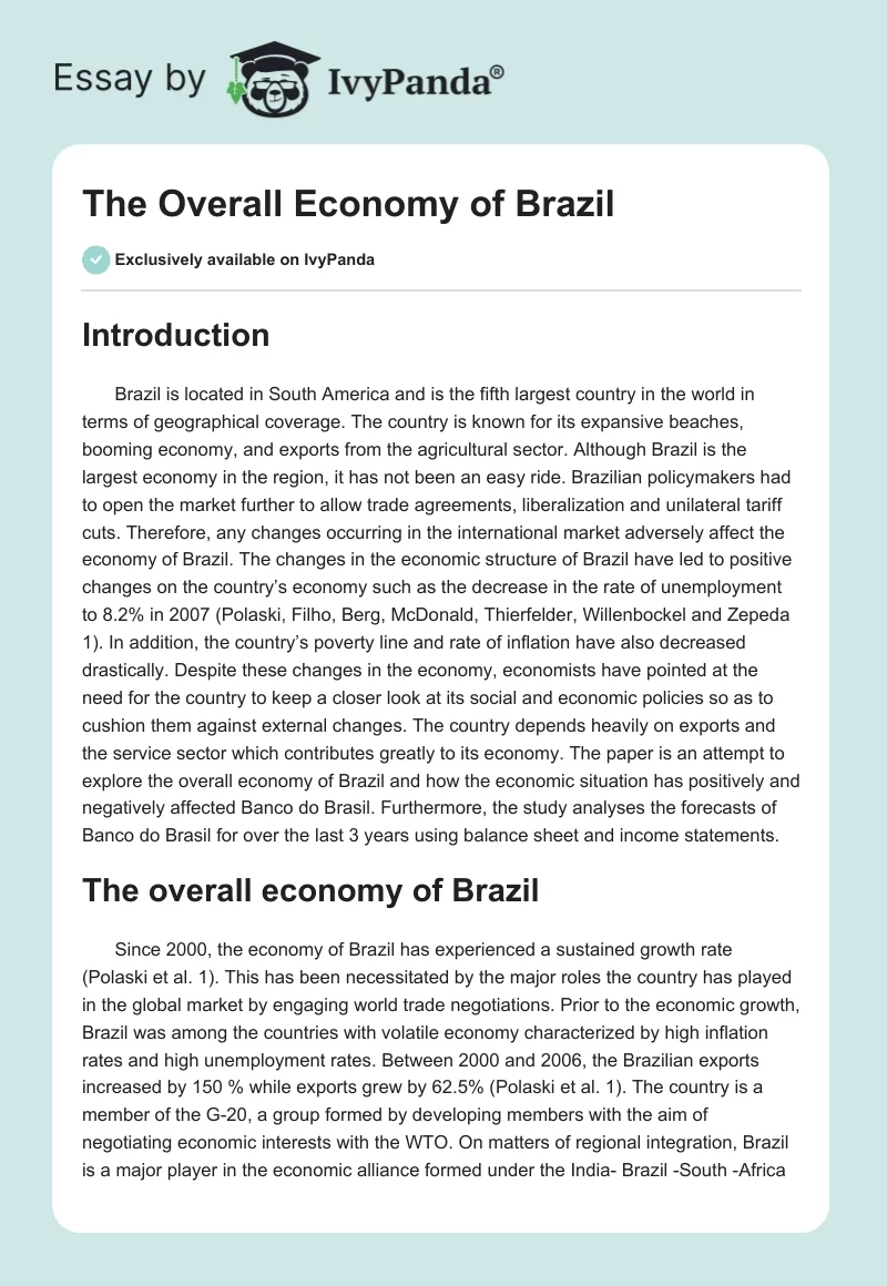 The Overall Economy of Brazil. Page 1
