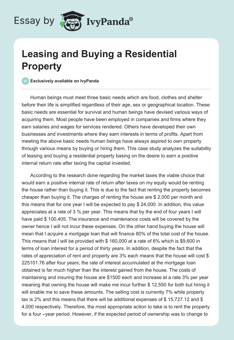 Leasing and Buying a Residential Property. Page 1