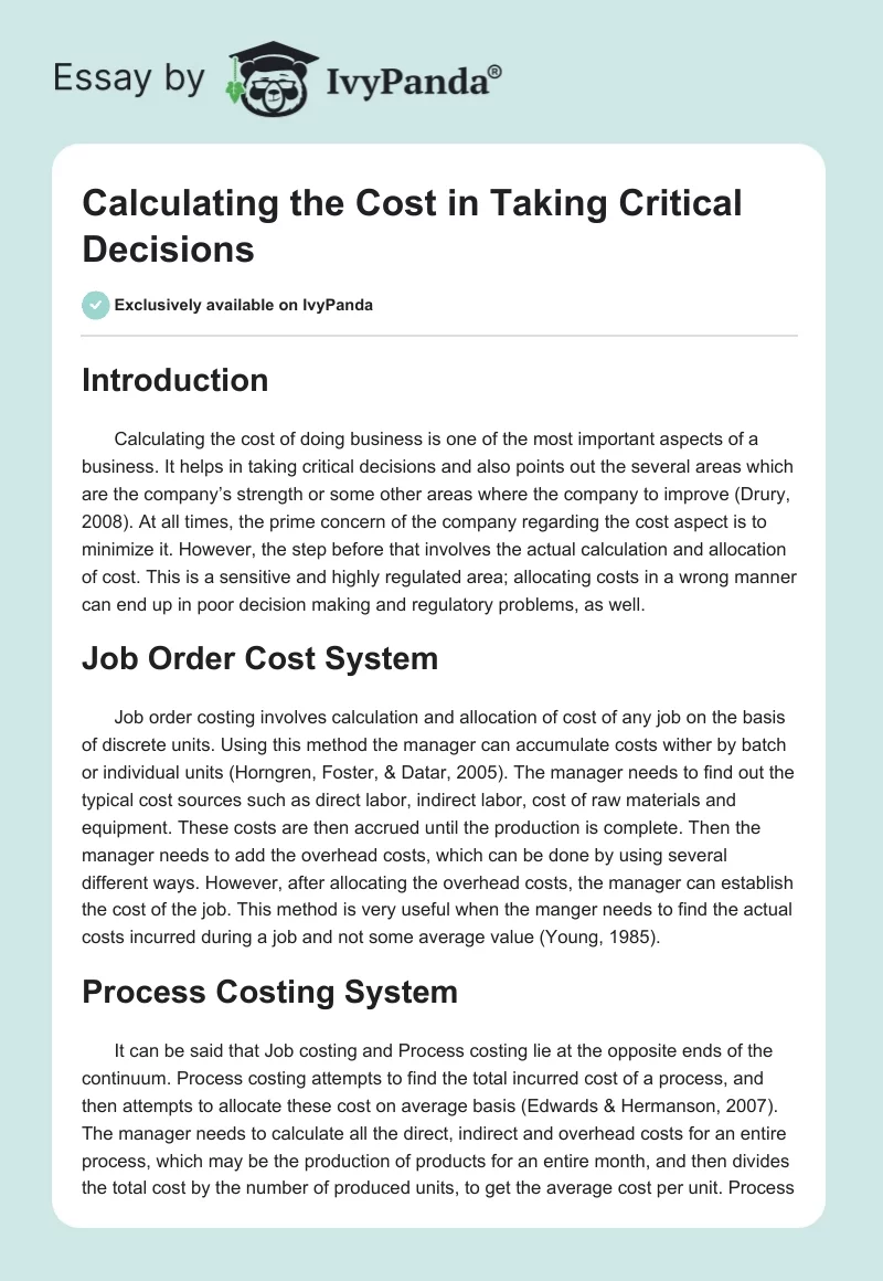 Calculating the Cost in Taking Critical Decisions. Page 1