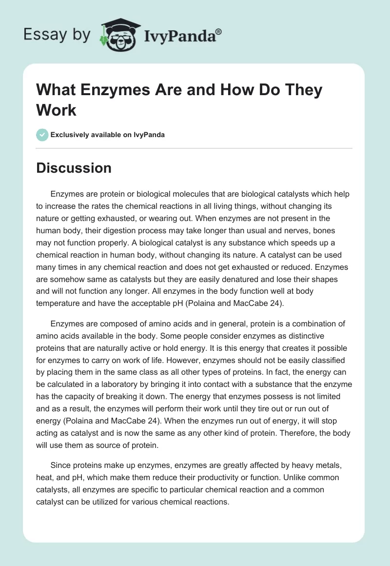 What Enzymes Are and How Do They Work. Page 1