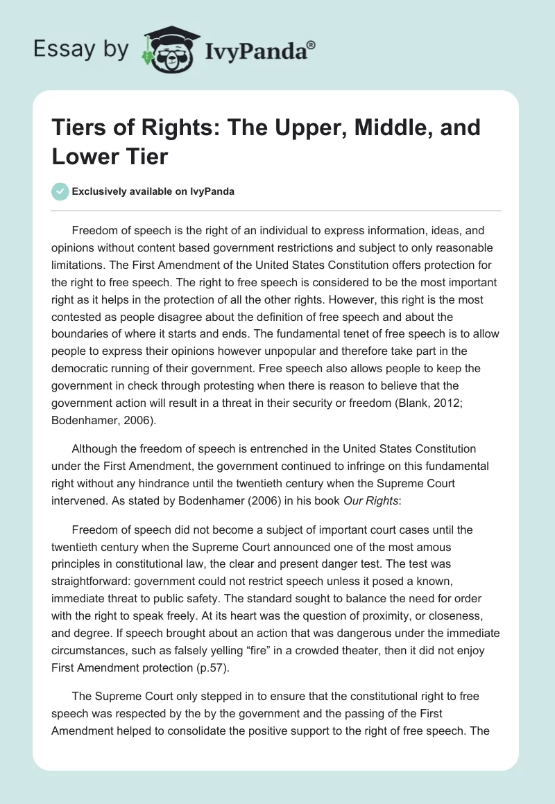 Tiers of Rights: The Upper, Middle, and Lower Tier. Page 1
