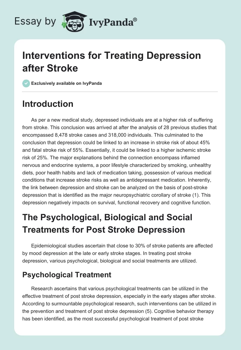 Interventions for Treating Depression after Stroke. Page 1