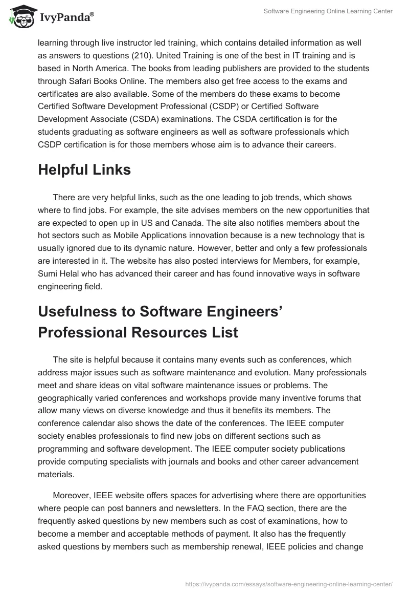 Software Engineering Online Learning Center. Page 2