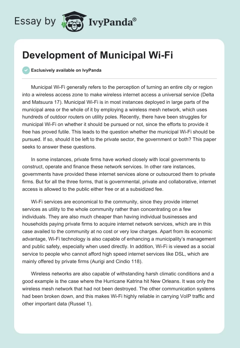 Development of Municipal Wi-Fi. Page 1