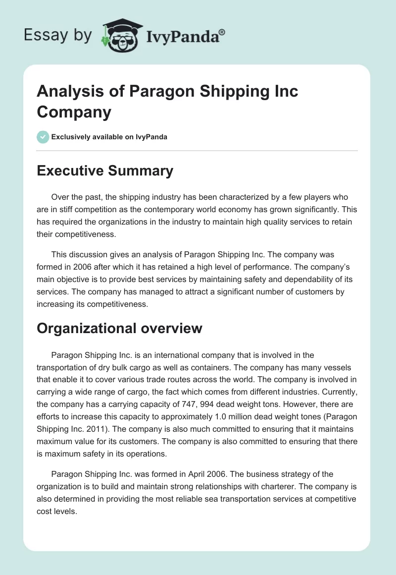Analysis of Paragon Shipping Inc Company. Page 1