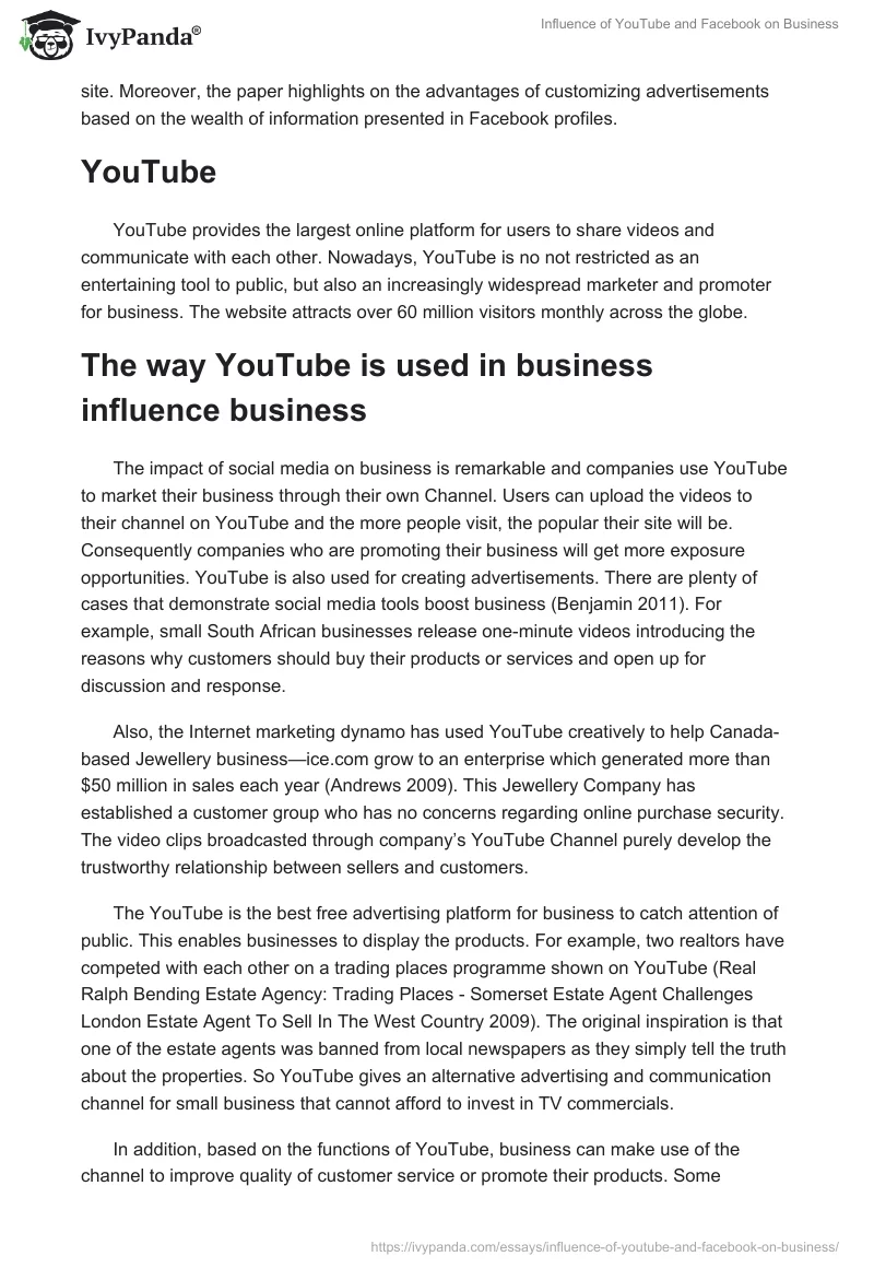 Influence of YouTube and Facebook on Business. Page 2