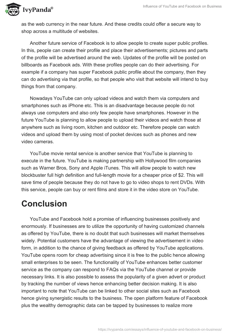 Influence of YouTube and Facebook on Business. Page 5