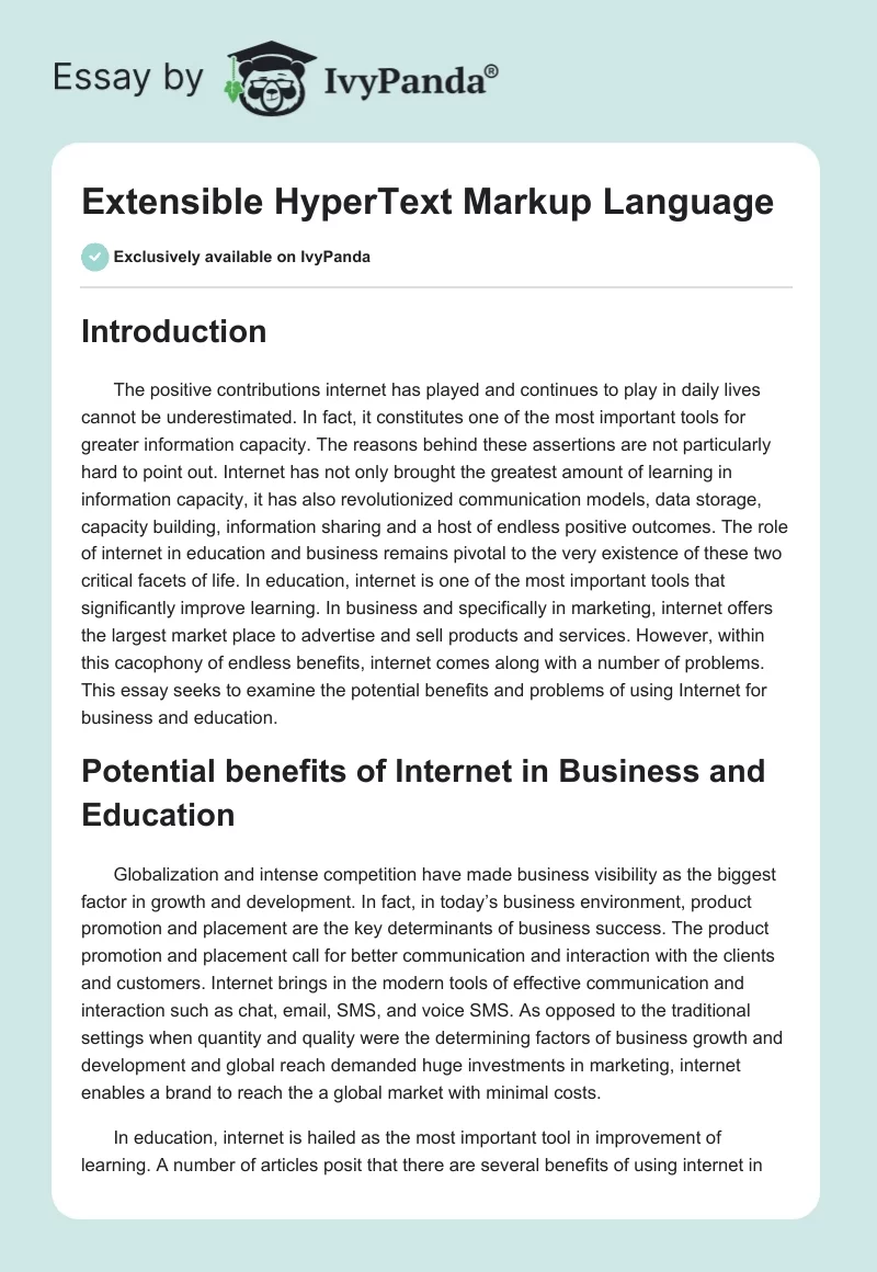 Extensible HyperText Markup Language. Page 1