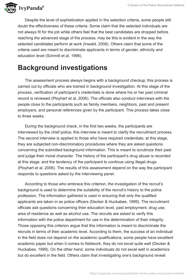 Criticism of the Police Recruitment Method. Page 2