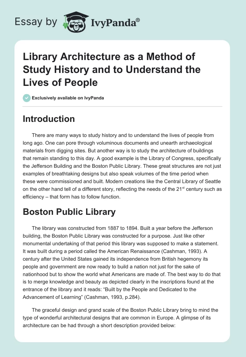 Library Architecture as a Method of Study History and to Understand the Lives of People. Page 1