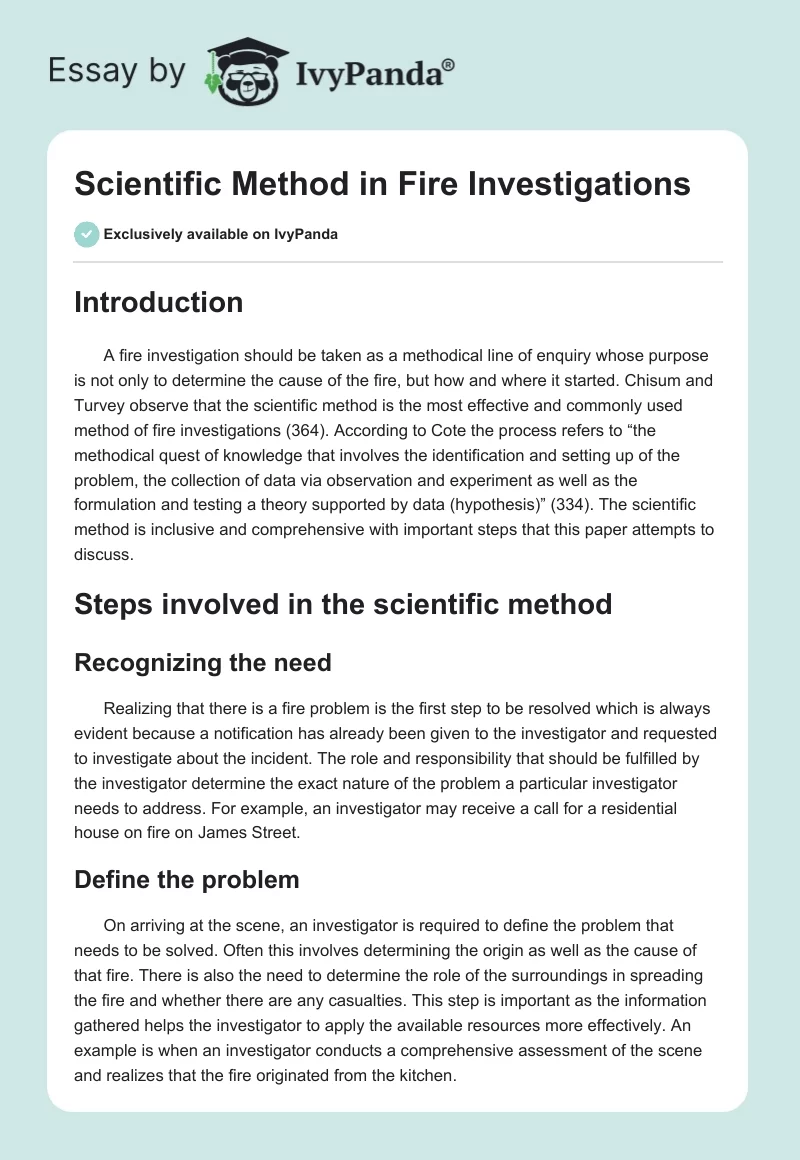 Scientific Method in Fire Investigations. Page 1