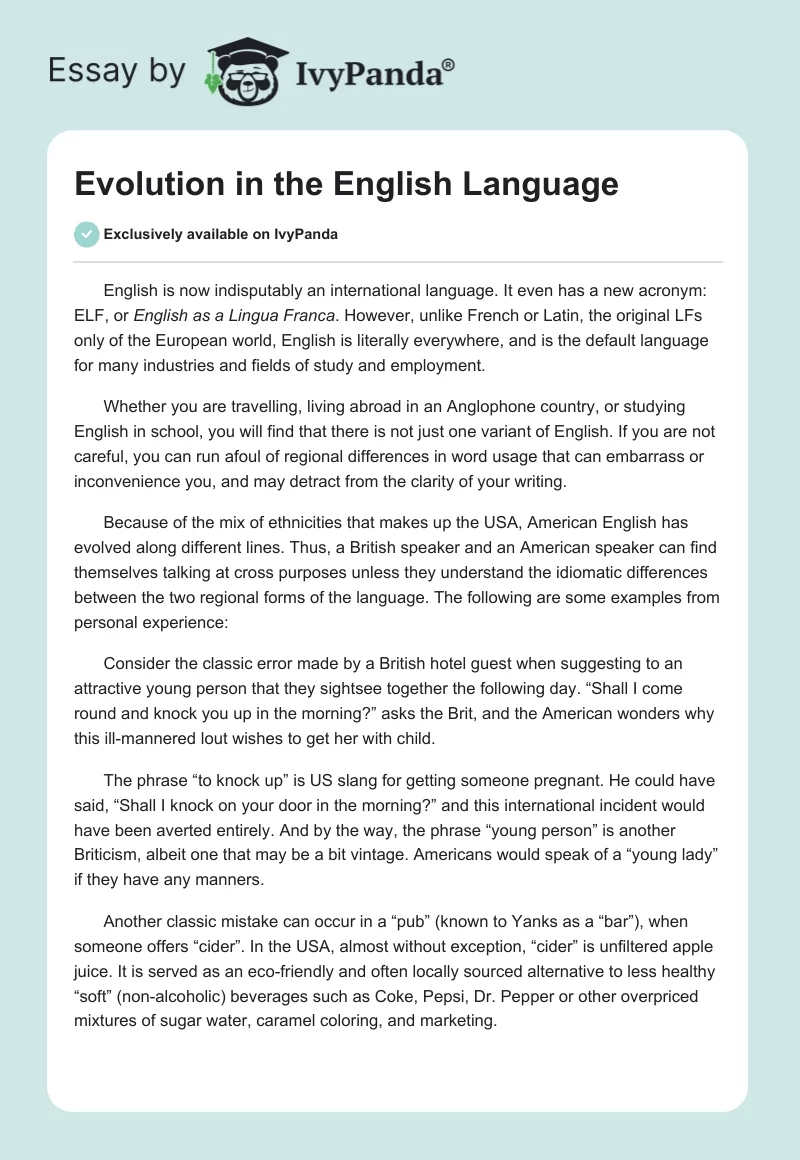 Evolution in the English Language. Page 1