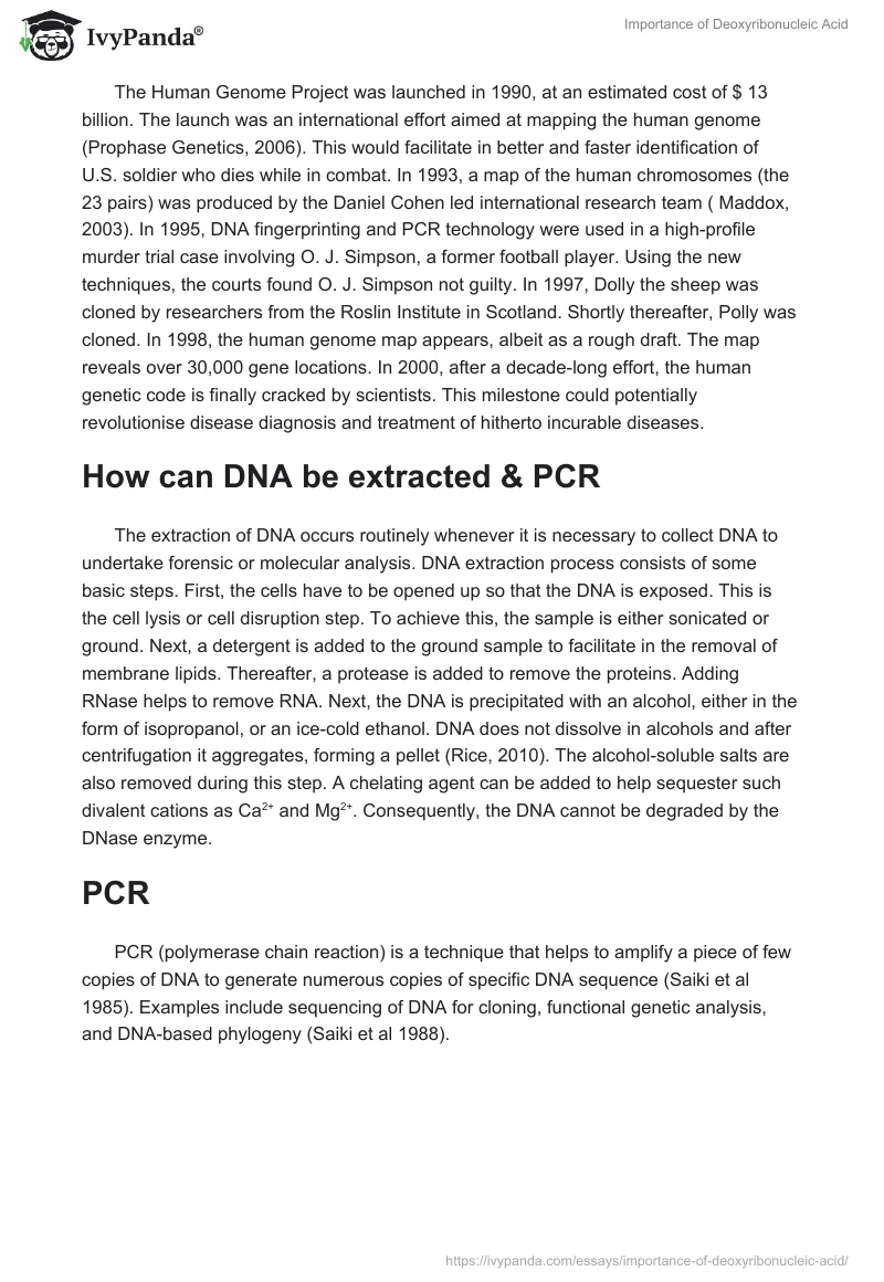 Importance of Deoxyribonucleic Acid. Page 2