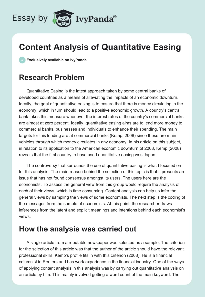 Content Analysis of Quantitative Easing. Page 1