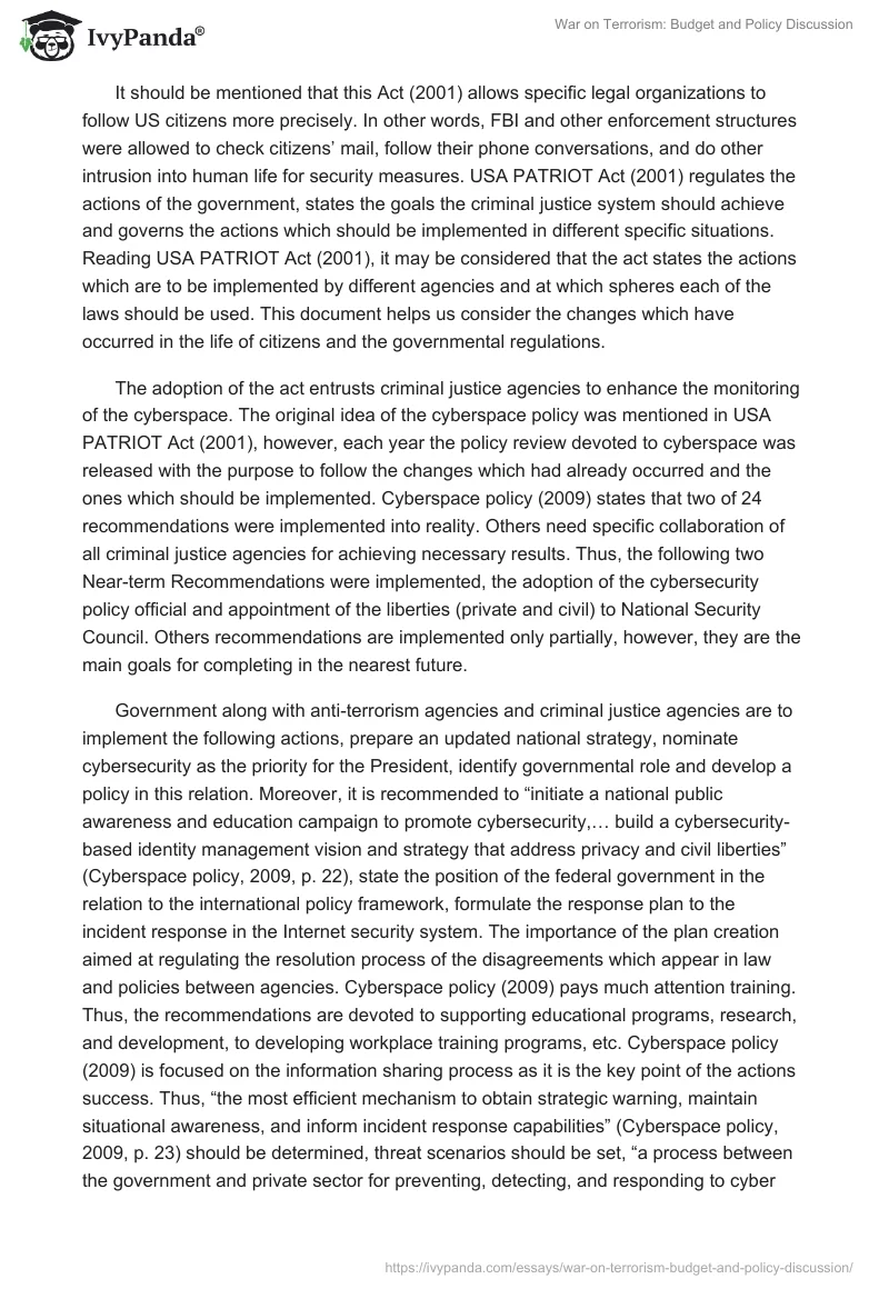 War on Terrorism: Budget and Policy Discussion. Page 2