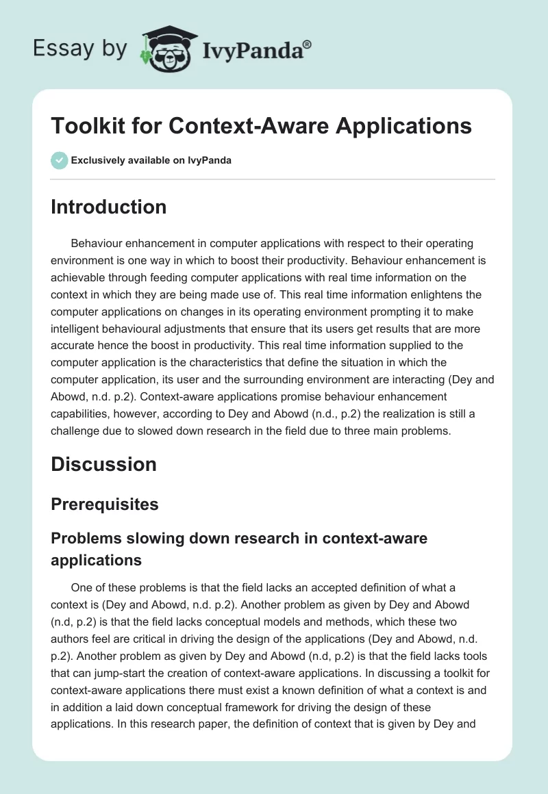 Toolkit for Context-Aware Applications. Page 1