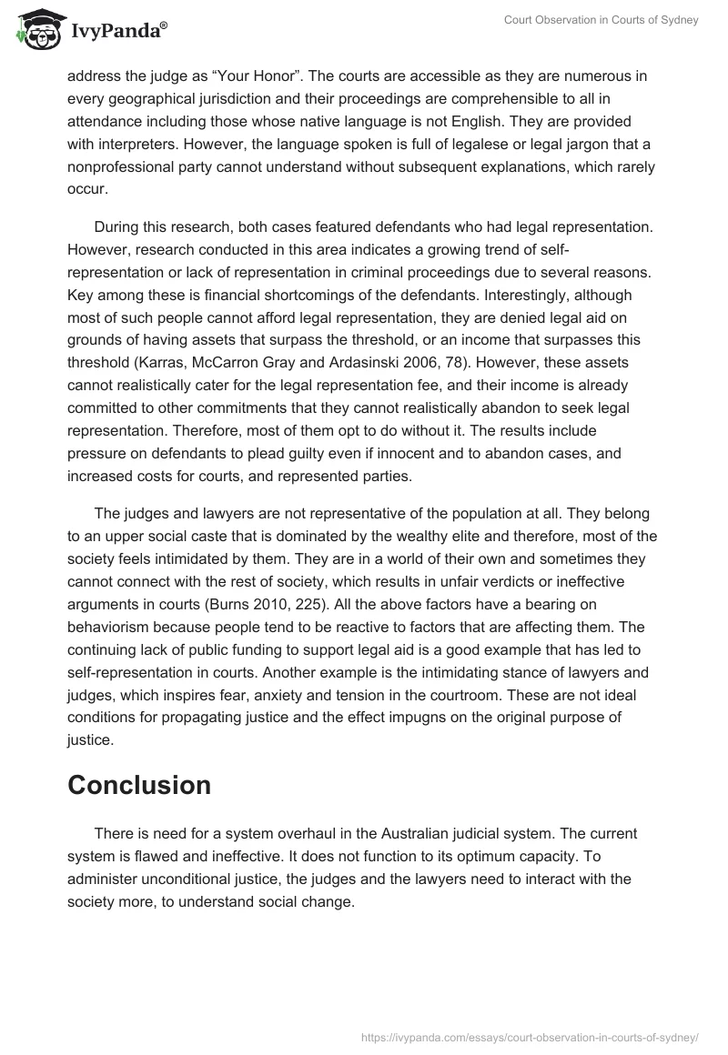 Court Observation in Courts of Sydney. Page 5
