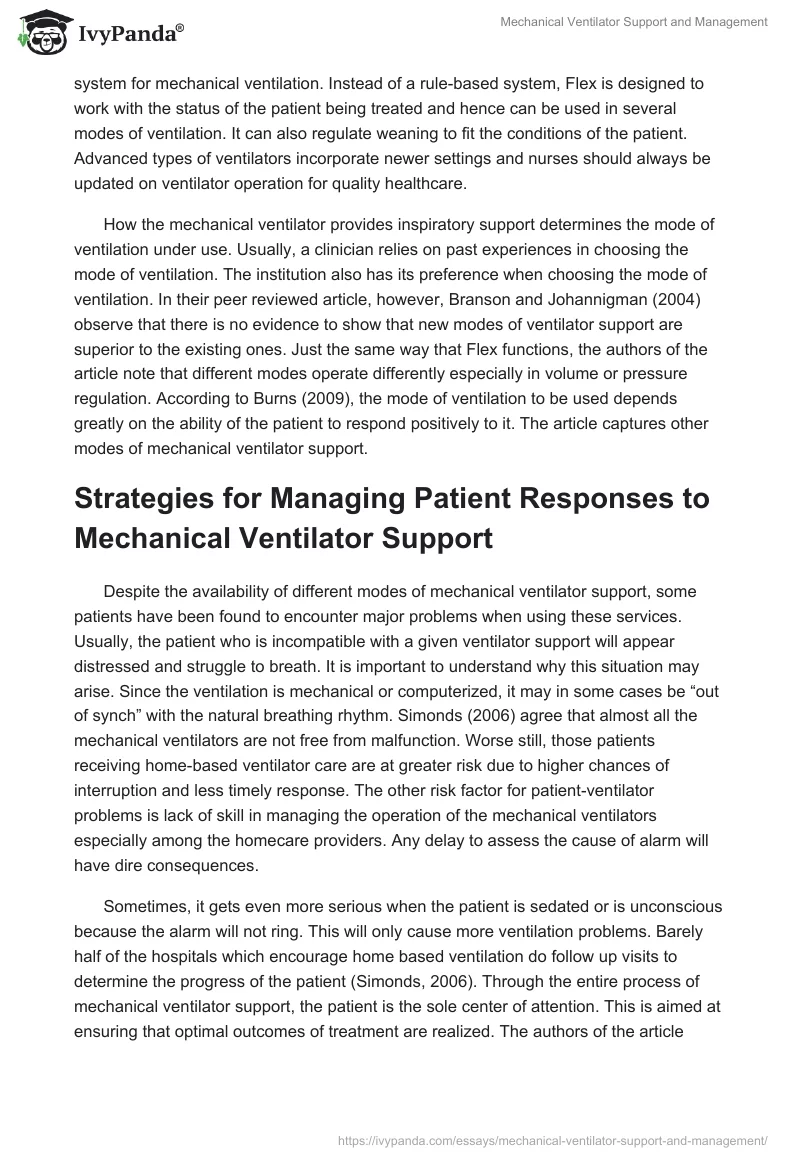 Mechanical Ventilator Support and Management. Page 2