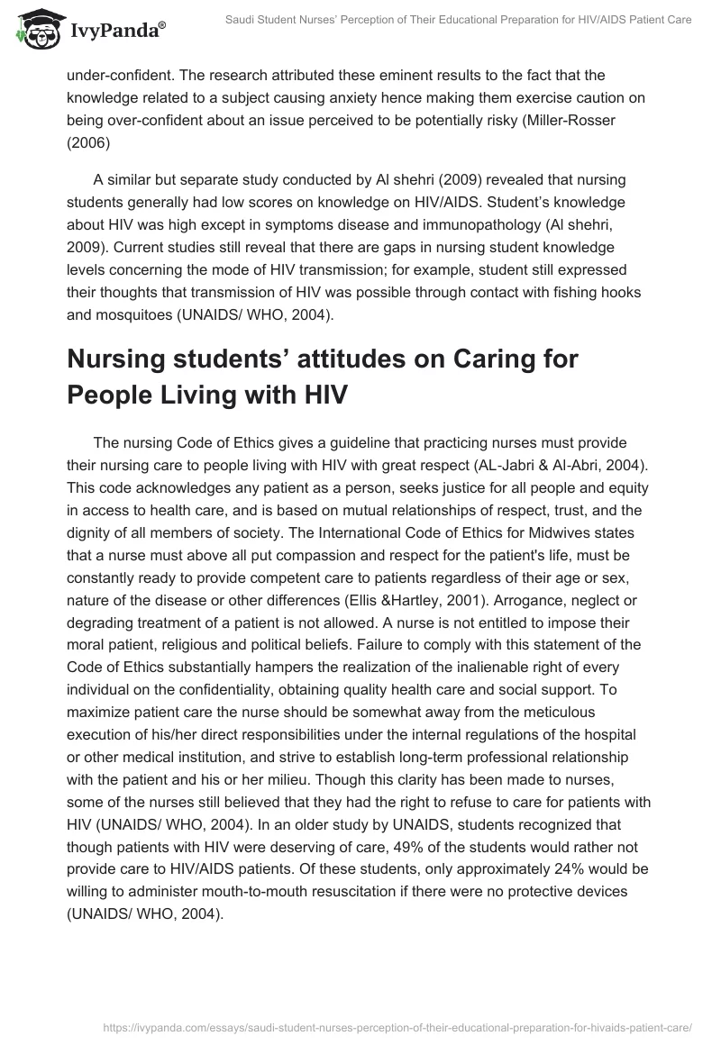 Saudi Student Nurses’ Perception of Their Educational Preparation for HIV/AIDS Patient Care. Page 3