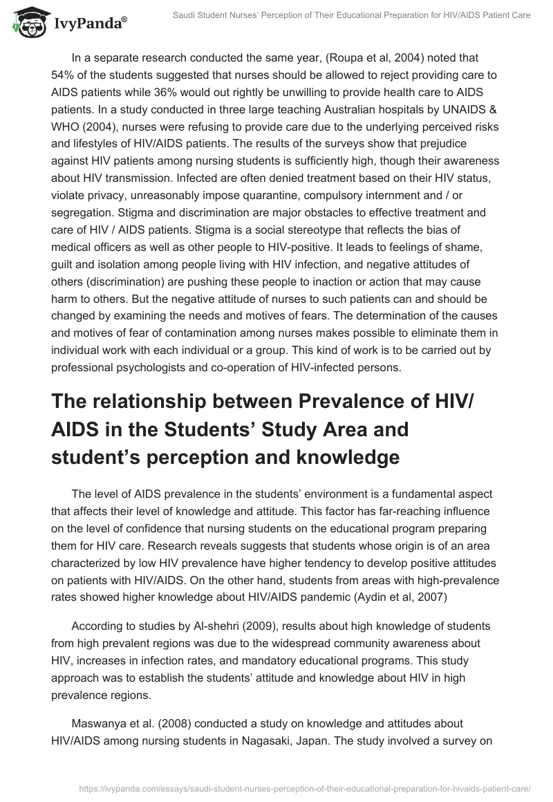 Saudi Student Nurses’ Perception of Their Educational Preparation for HIV/AIDS Patient Care. Page 4