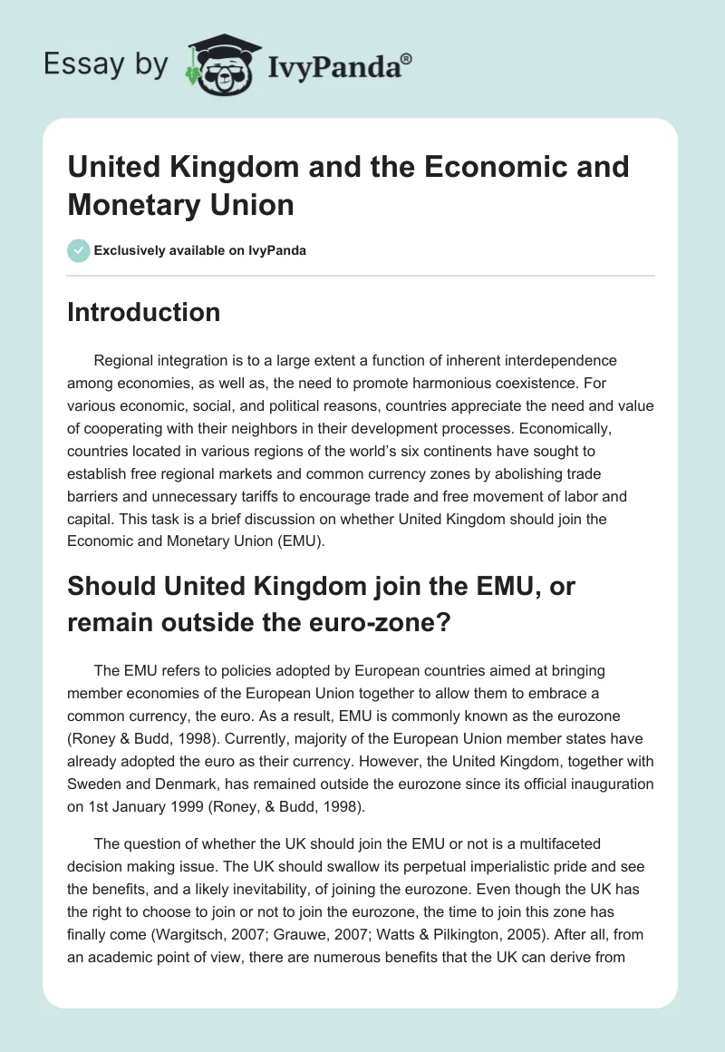 United Kingdom and the Economic and Monetary Union. Page 1
