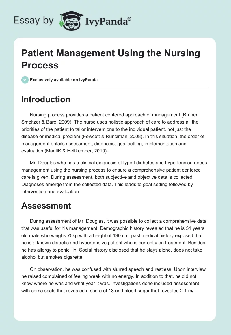 Patient Management Using the Nursing Process. Page 1