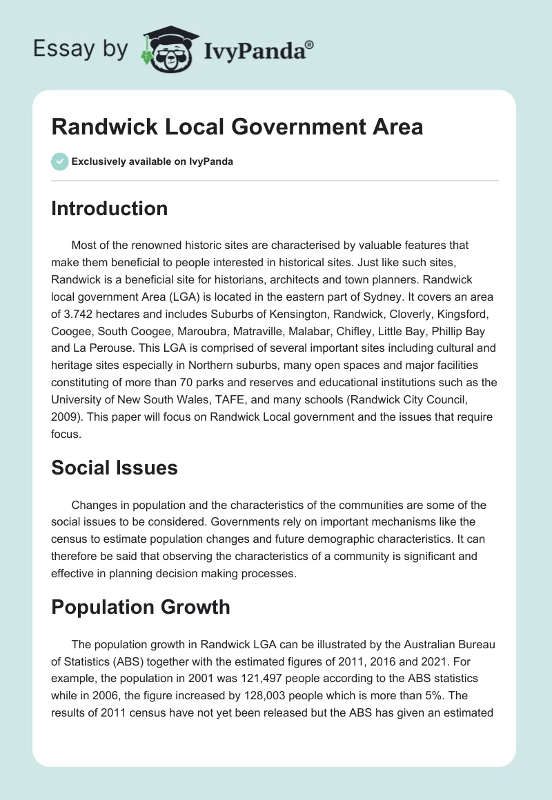 Randwick Local Government Area. Page 1