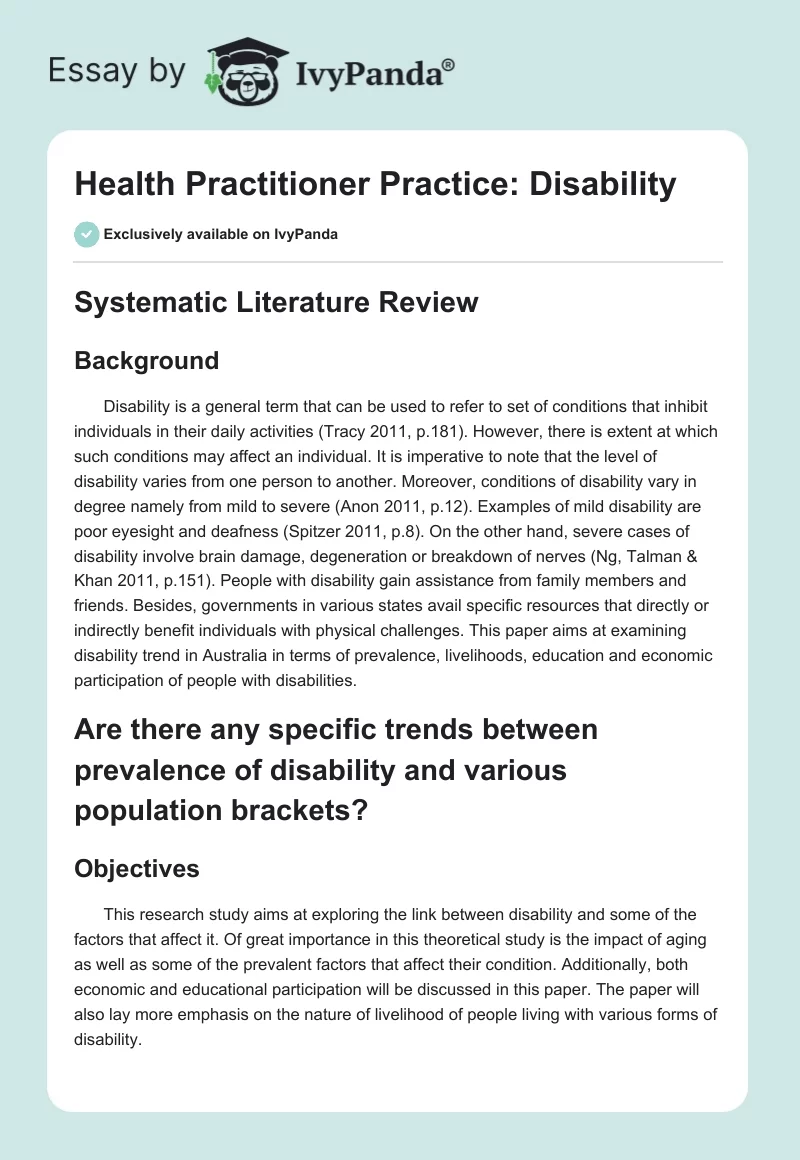 Health Practitioner Practice: Disability. Page 1