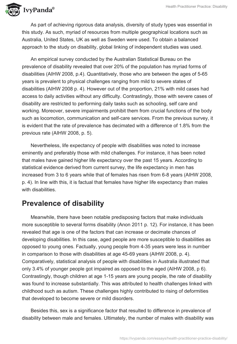 Health Practitioner Practice: Disability. Page 2
