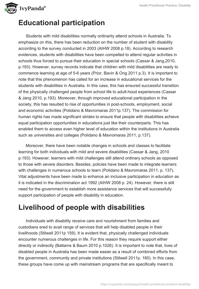 Health Practitioner Practice: Disability. Page 5