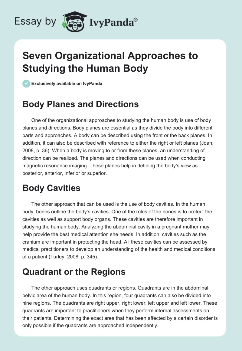 Seven Organizational Approaches to Studying the Human Body. Page 1