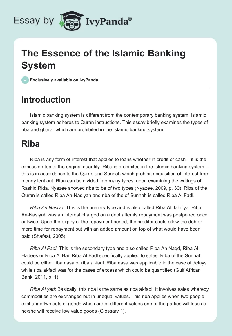 The Essence of the Islamic Banking System. Page 1