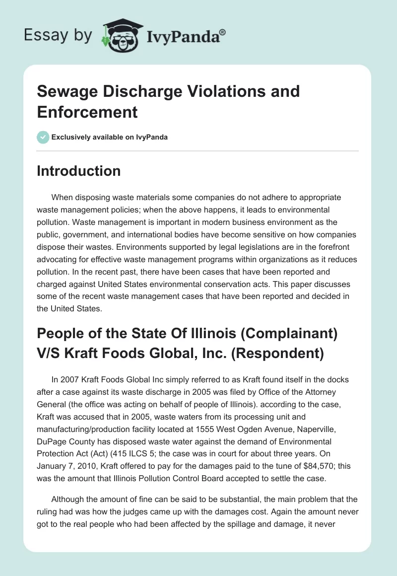 Sewage Discharge Violations and Enforcement. Page 1