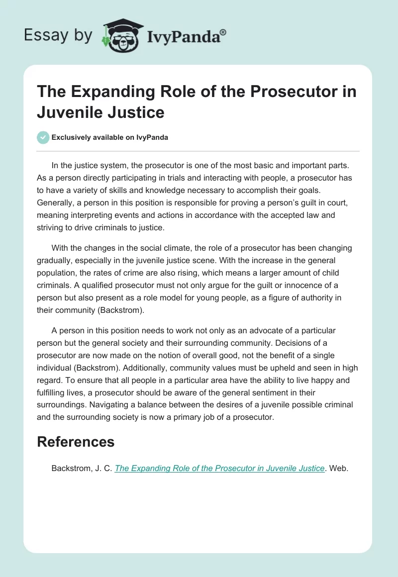 The Expanding Role of the Prosecutor in Juvenile Justice. Page 1