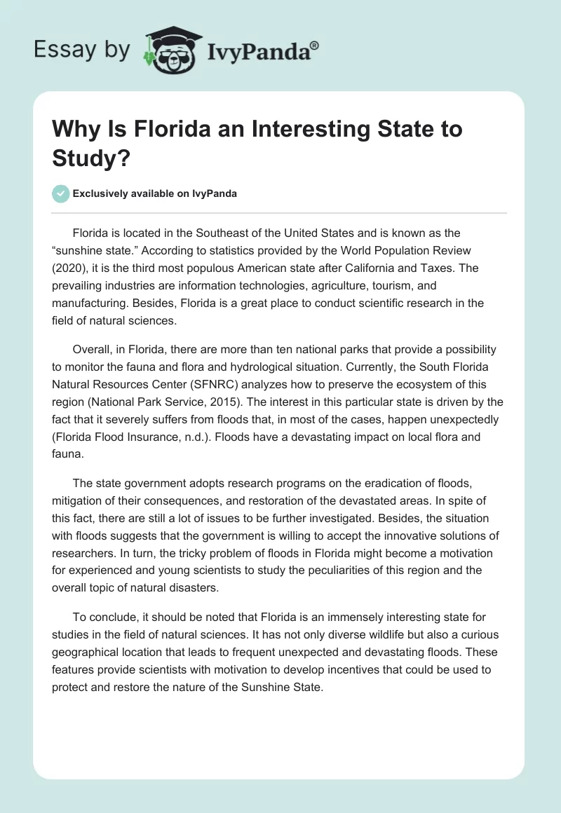 Why Is Florida an Interesting State to Study?. Page 1