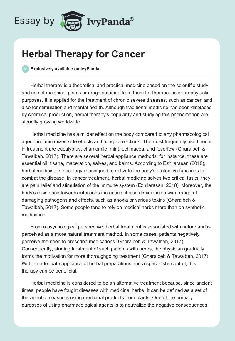 Herbal Therapy for Cancer. Page 1