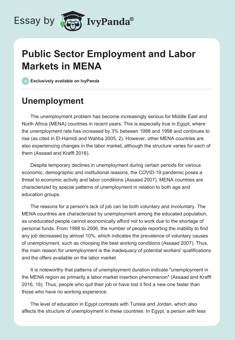 Public Sector Employment and Labor Markets in MENA. Page 1