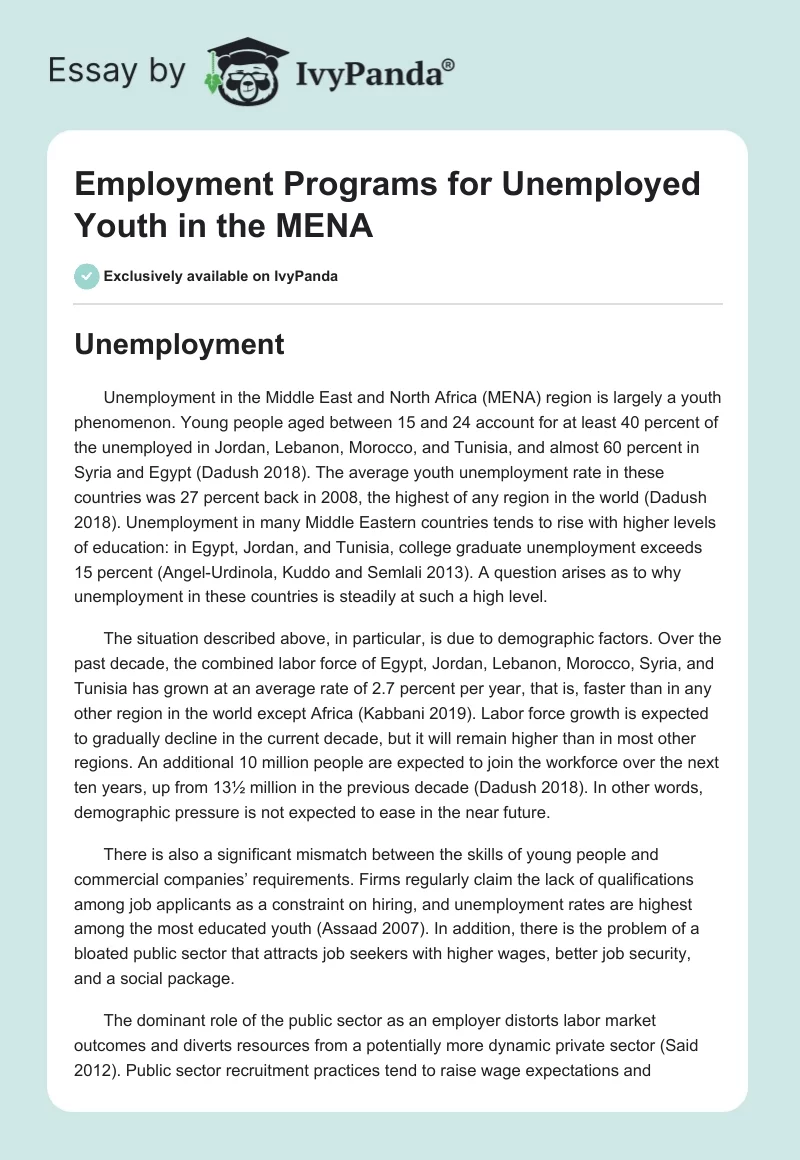 Employment Programs for Unemployed Youth in the MENA. Page 1