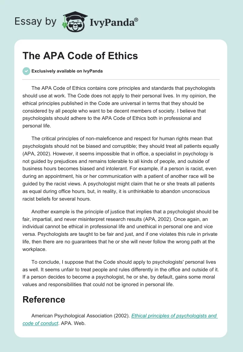 apa ethics code in research methodology