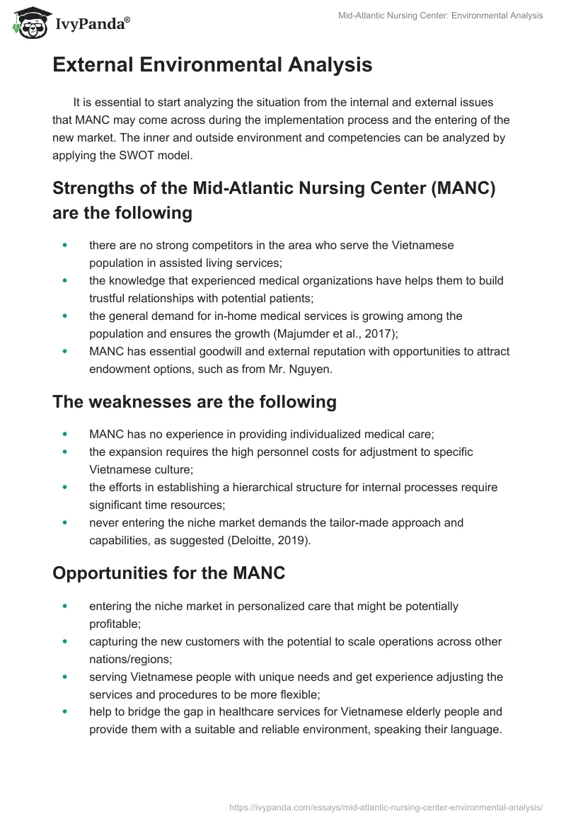 Mid-Atlantic Nursing Center: Environmental Analysis. Page 2