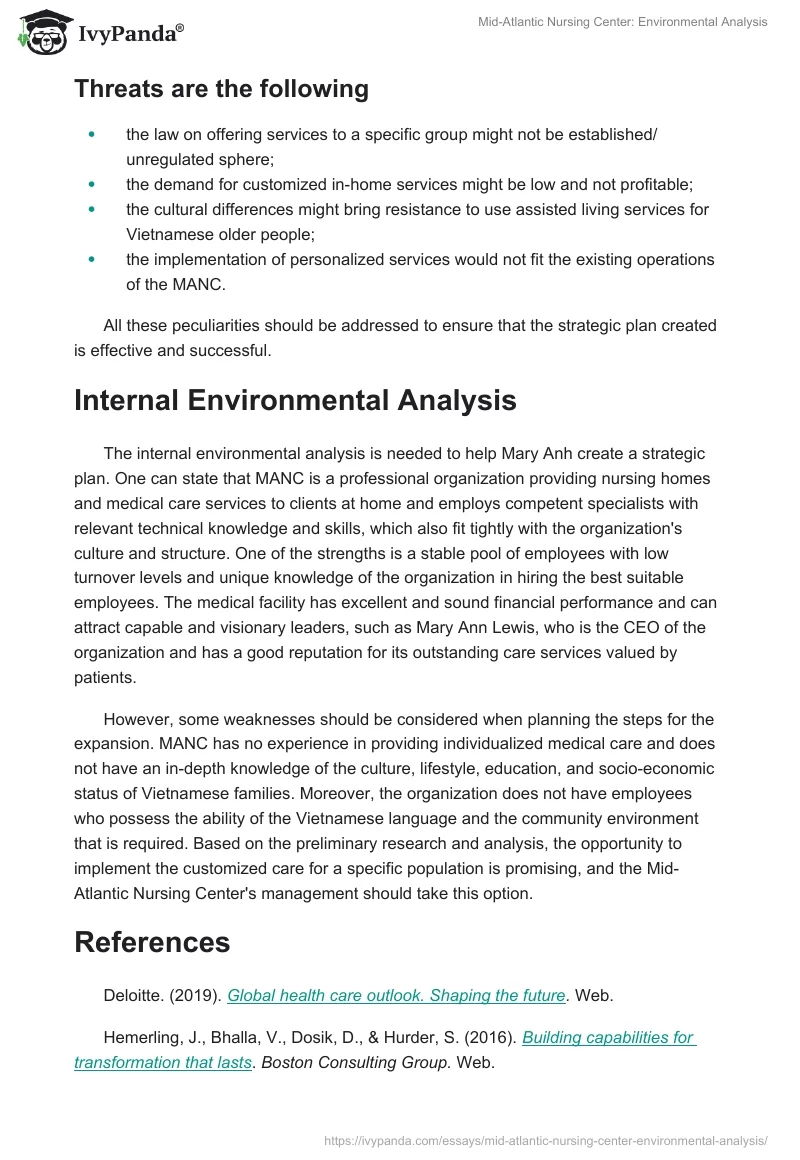 Mid-Atlantic Nursing Center: Environmental Analysis. Page 3